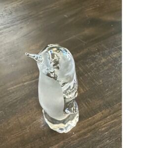 Vintage glass penguin Figurine Sculpture Frosted Body Clear EUC